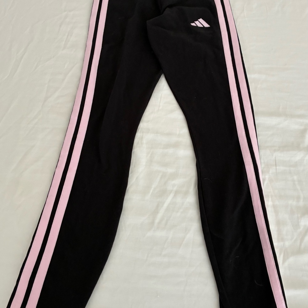 adidas Black Leggings with Pink Stripes